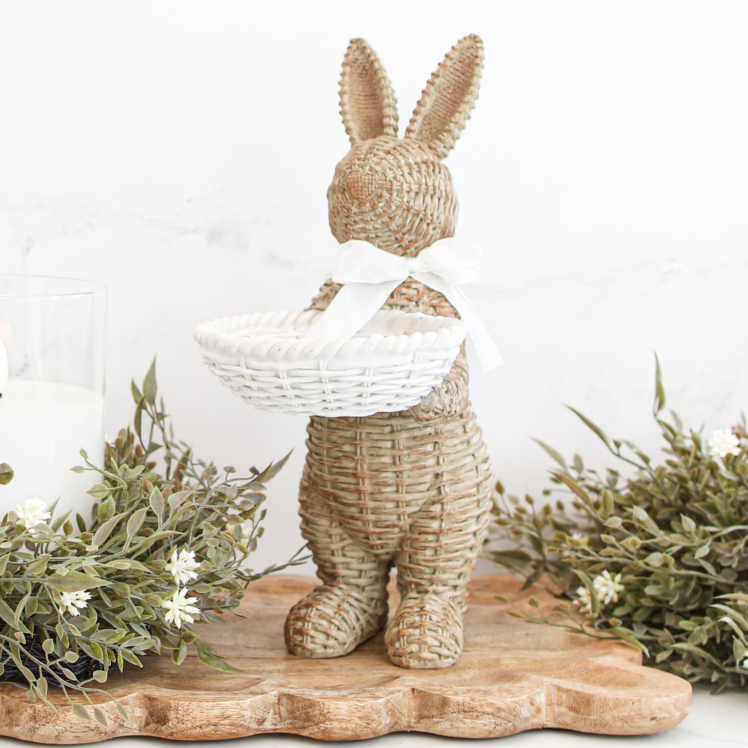 Brown Woven Resin Bunny with Basket