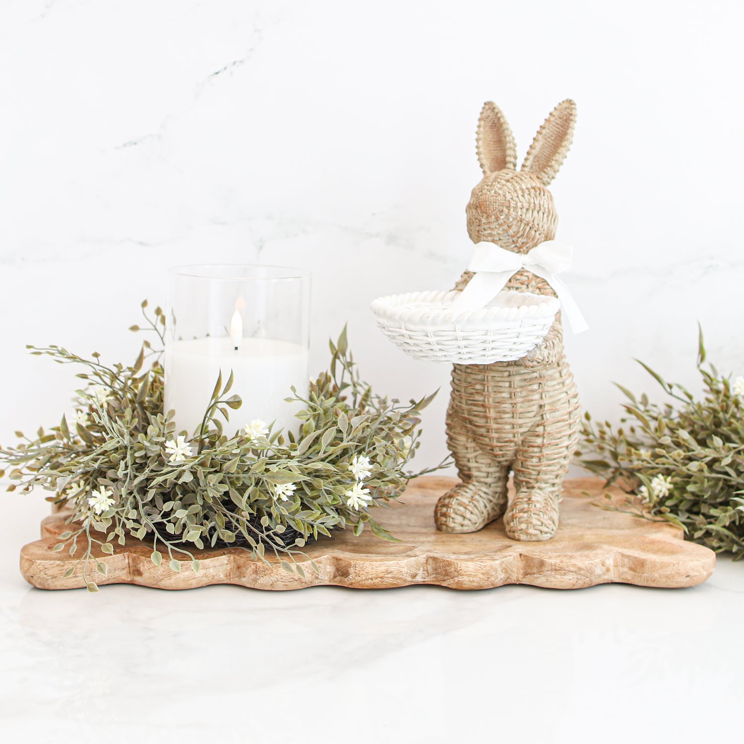 11" Sage Green Candle Ring with Cream Flowers