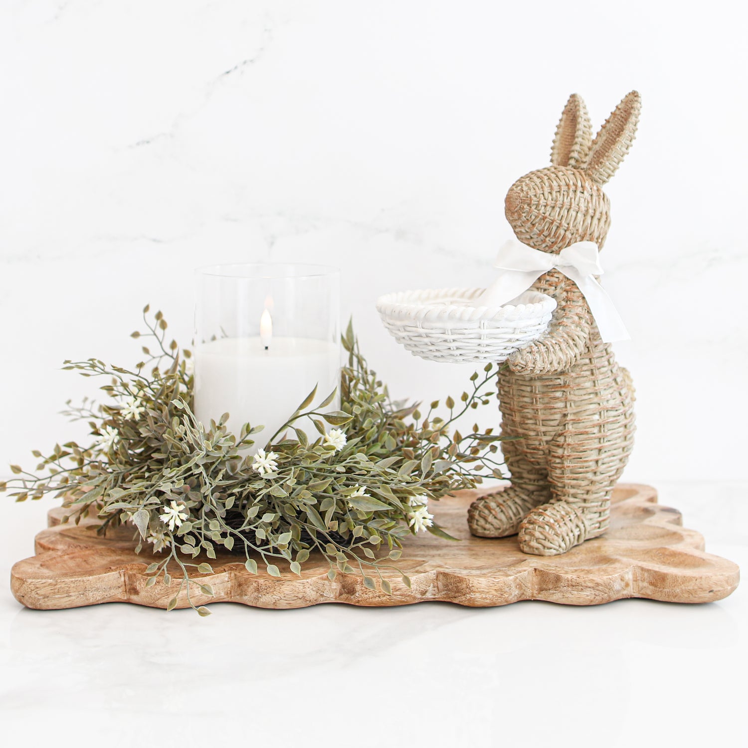 Brown Woven Resin Bunny with Basket