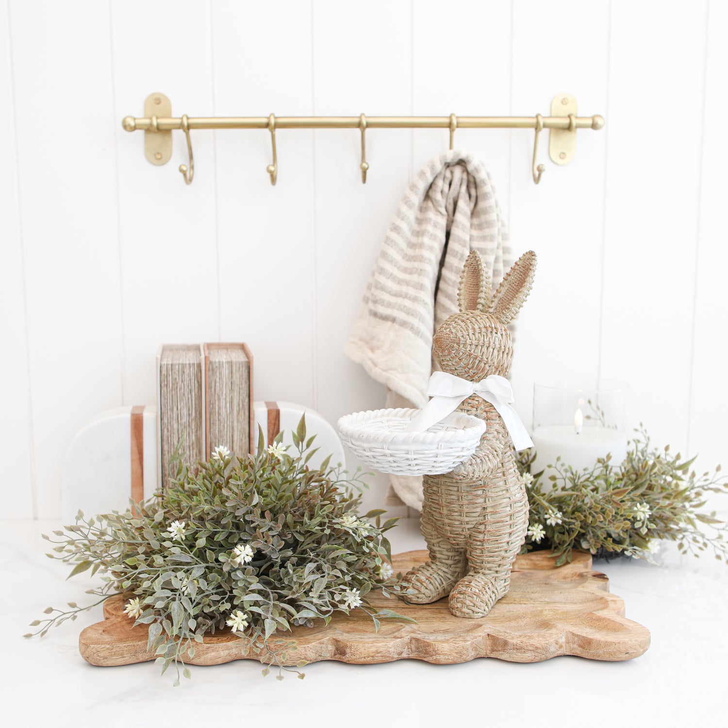 Brown Woven Resin Bunny with Basket