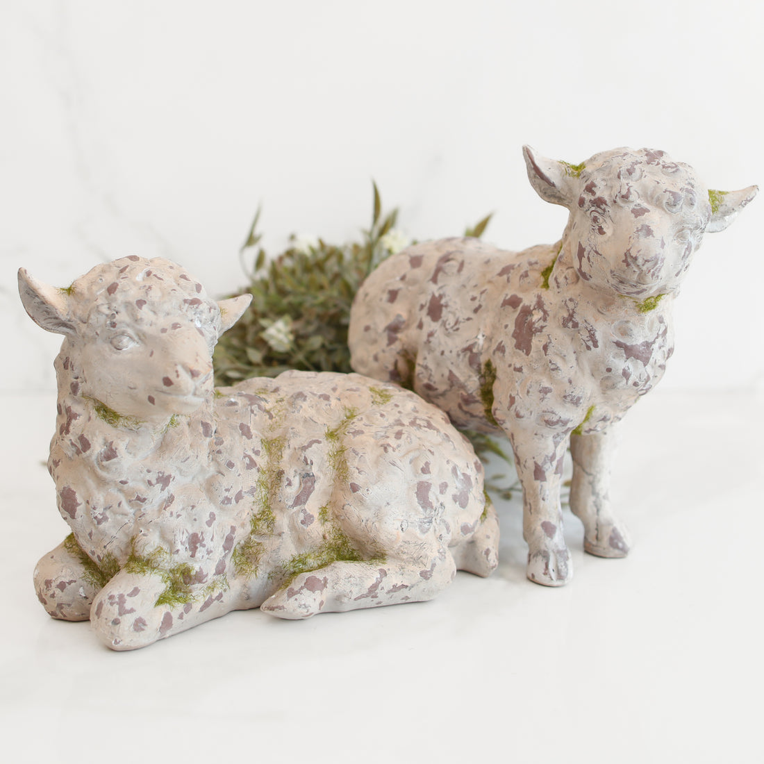 Resin Sheep with Moss, Set of 2 - Interior Delights