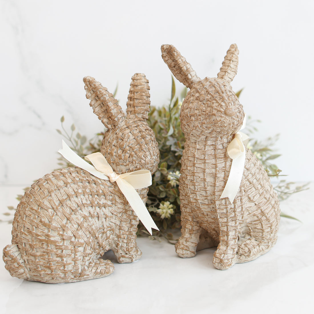 Woven Resin Bunny with Bow Tie, Set of 2