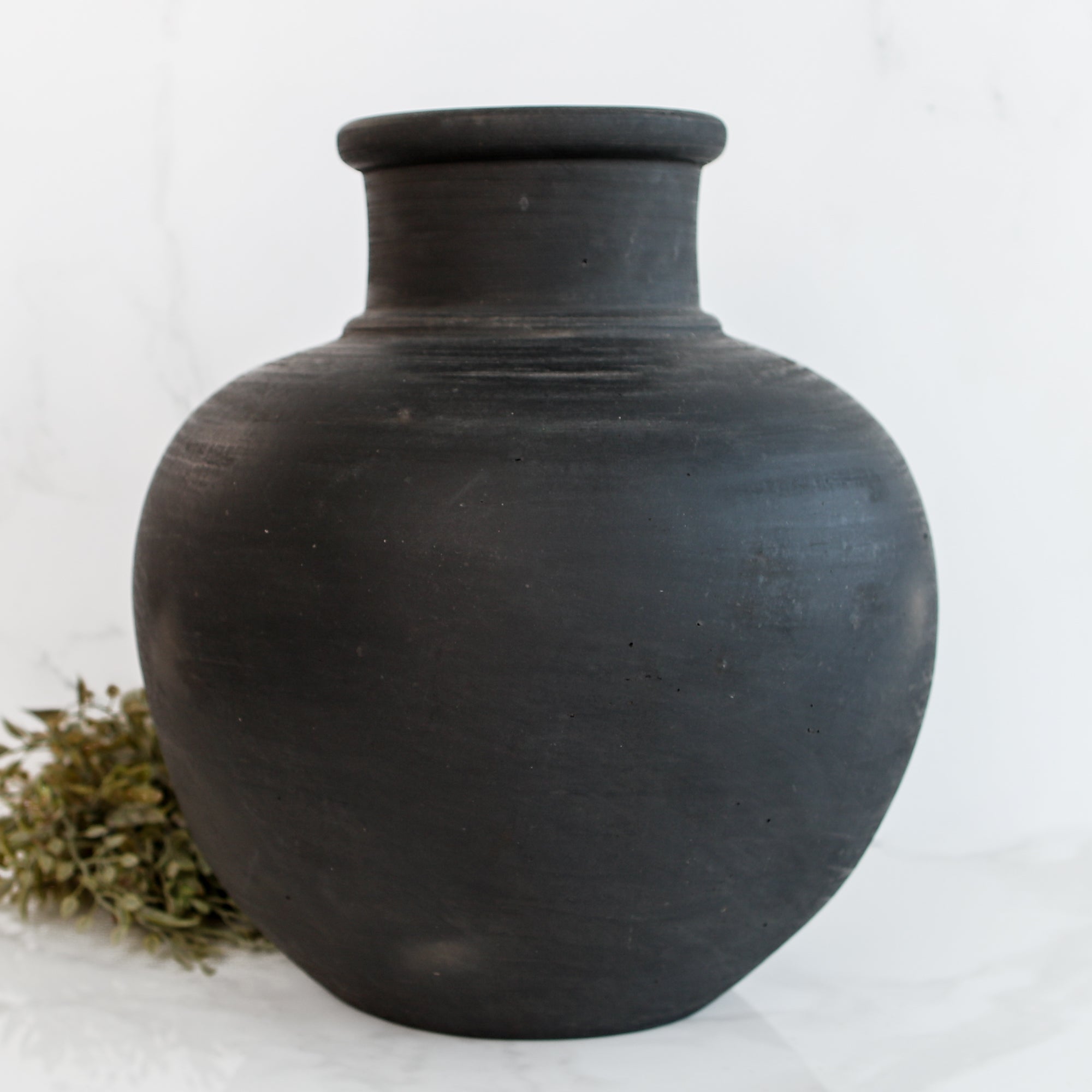 13.5 in Black Vase with Narrow Opening - Interior Delights