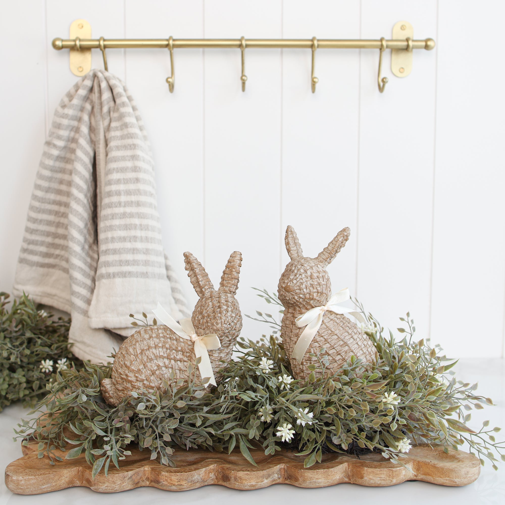 Woven Resin Bunny with Bow Tie, Set of 2 - Interior Delights