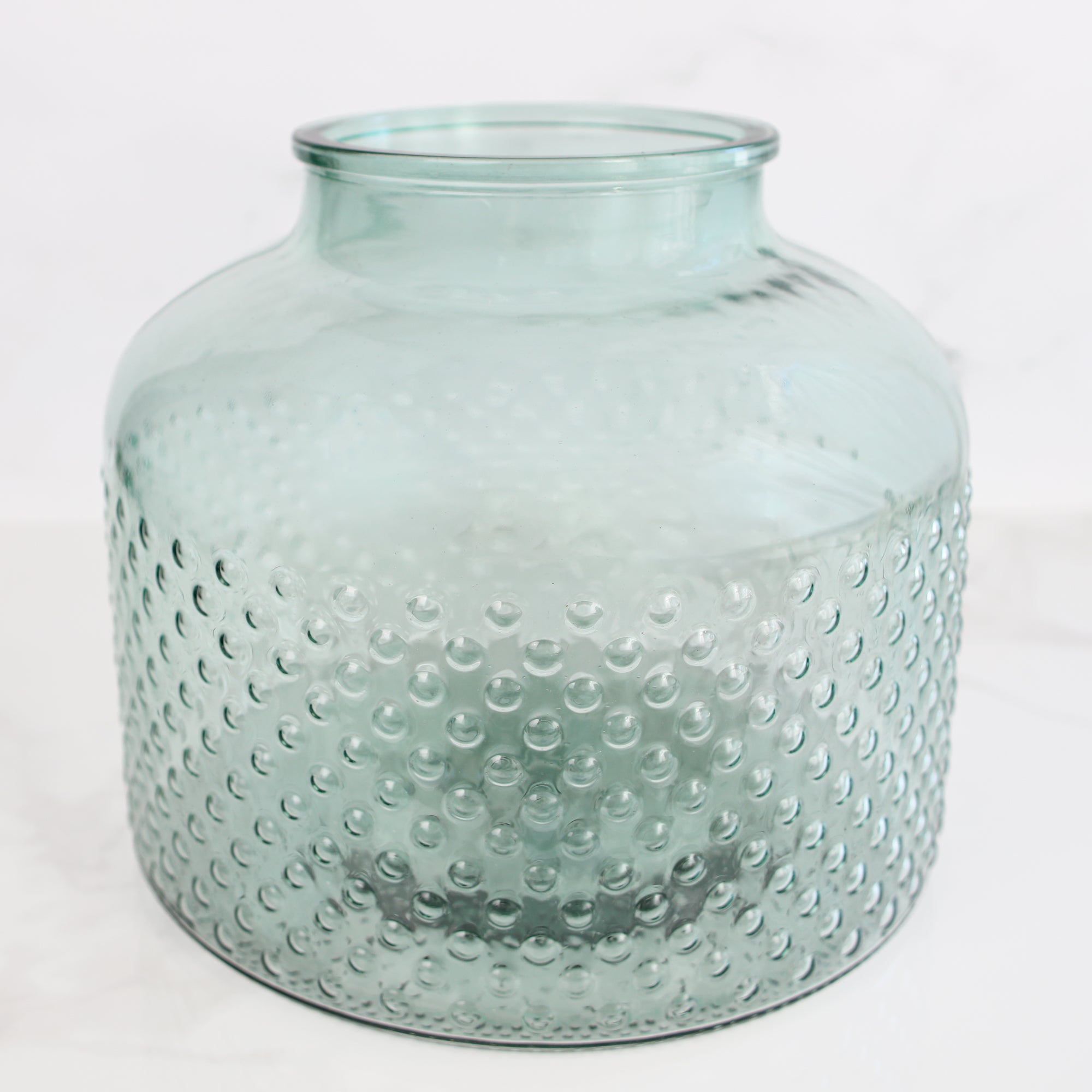 11" Wide Dotted Blue Glass Vase - Interior Delights