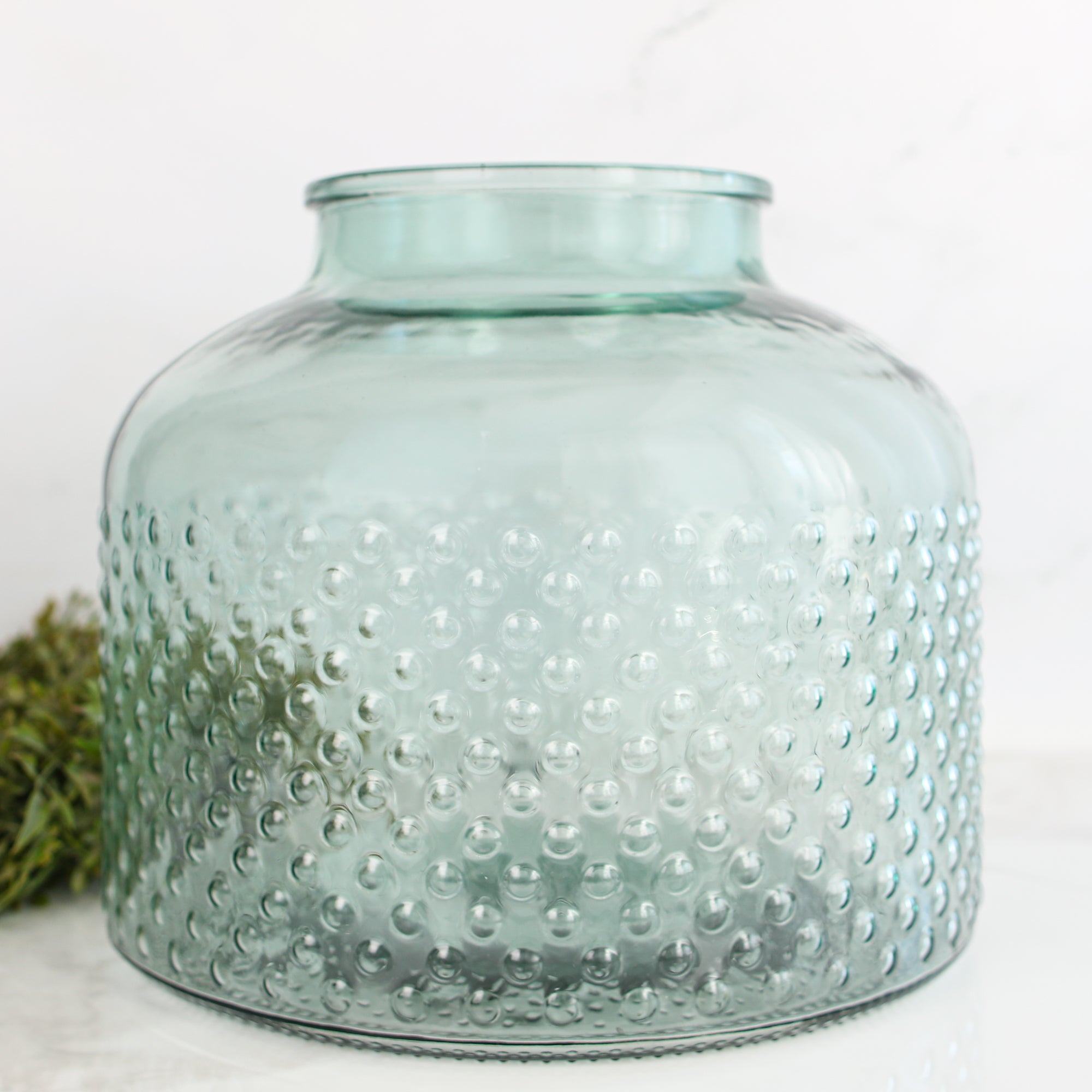 11" Wide Dotted Blue Glass Vase - Interior Delights