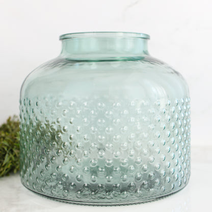11" Wide Dotted Blue Glass Vase - Interior Delights