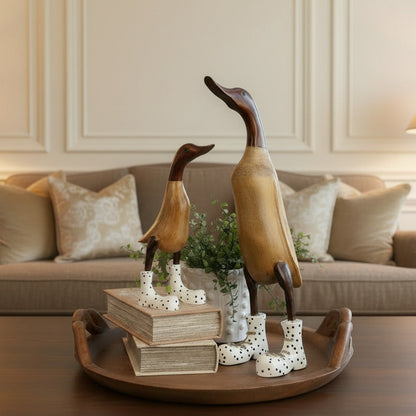 Wooden Ducks in Boots, Set of 2 - Interior Delights