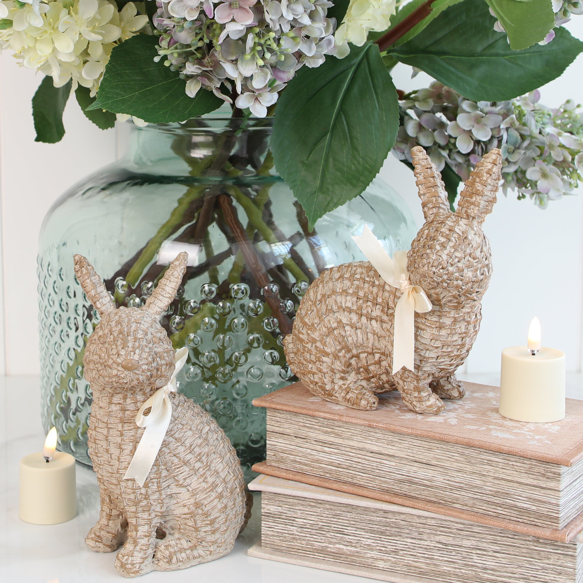 Woven Resin Bunny with Bow Tie, Set of 2 - Interior Delights
