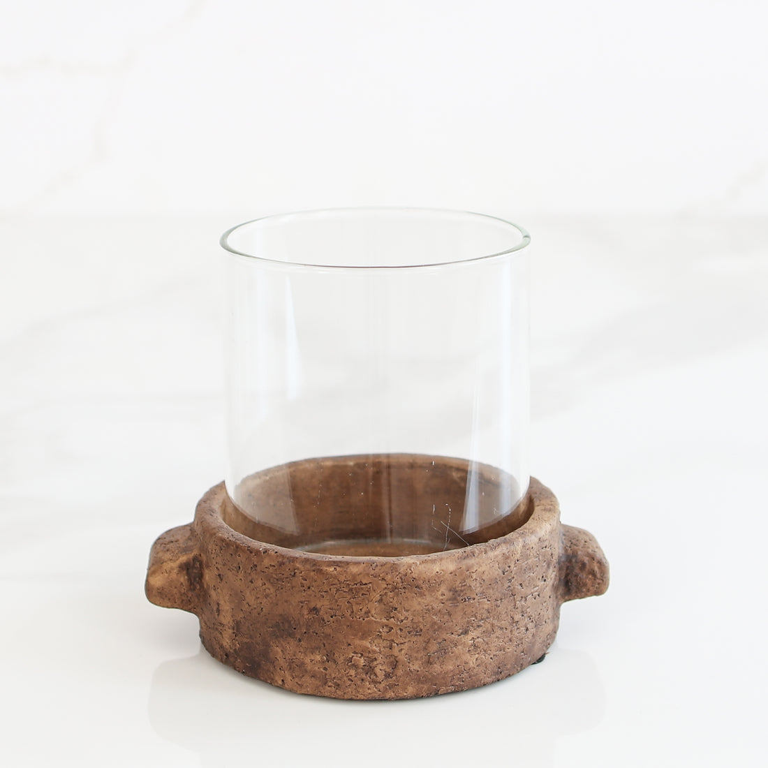 Brown Glazed Cement Base Candle Holder