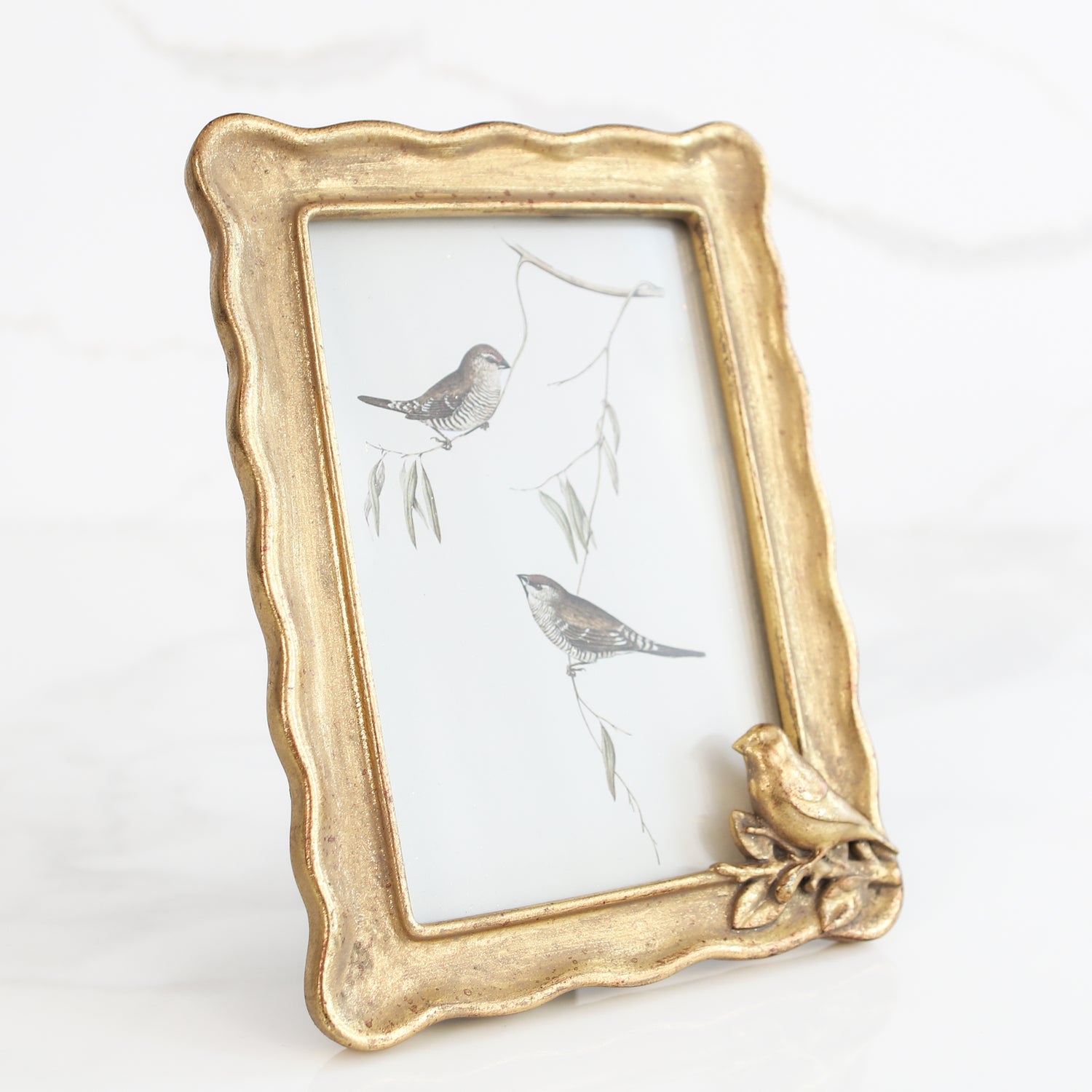 Gold Ruffled Frame with Bird 4x6