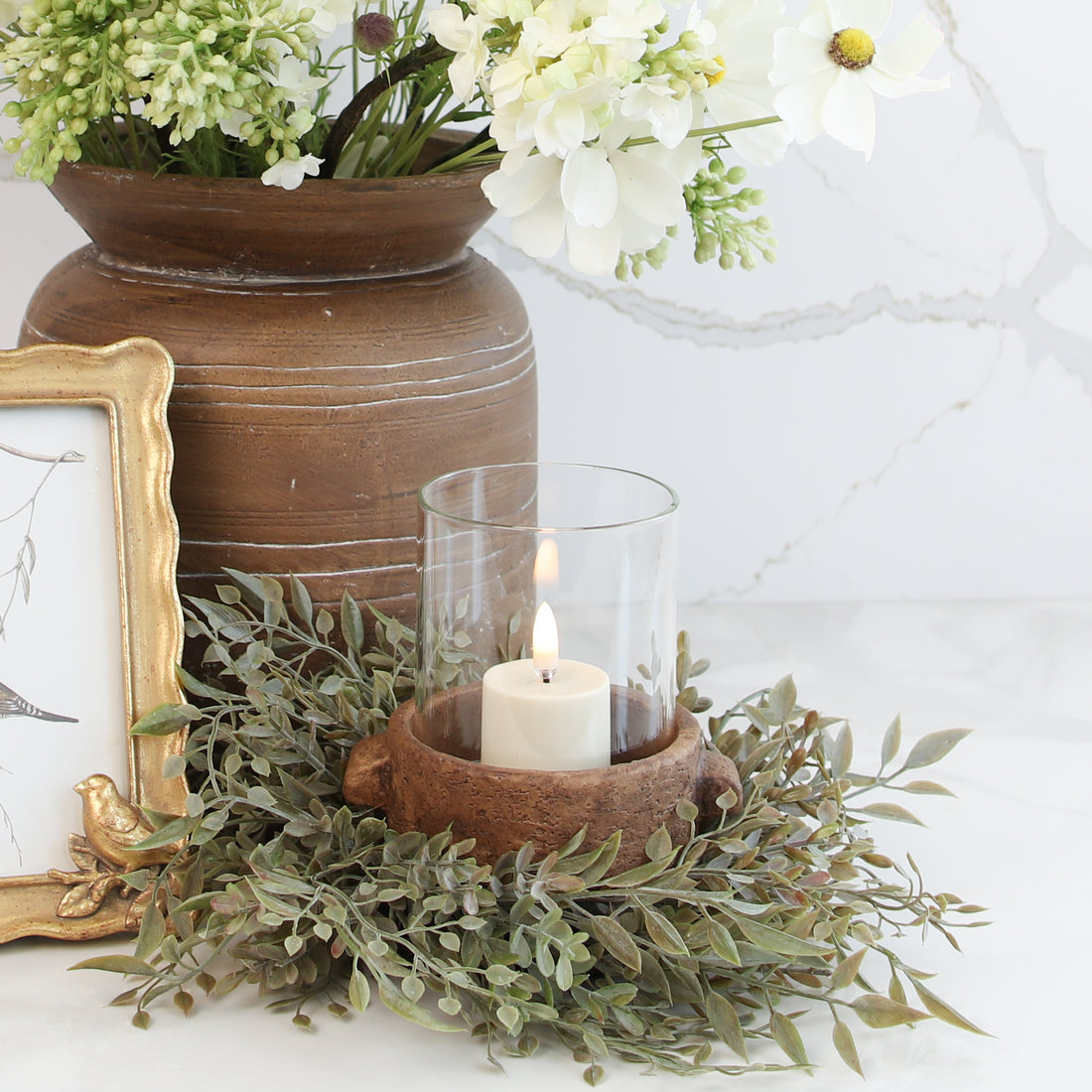 Brown Glazed Cement Base Candle Holder