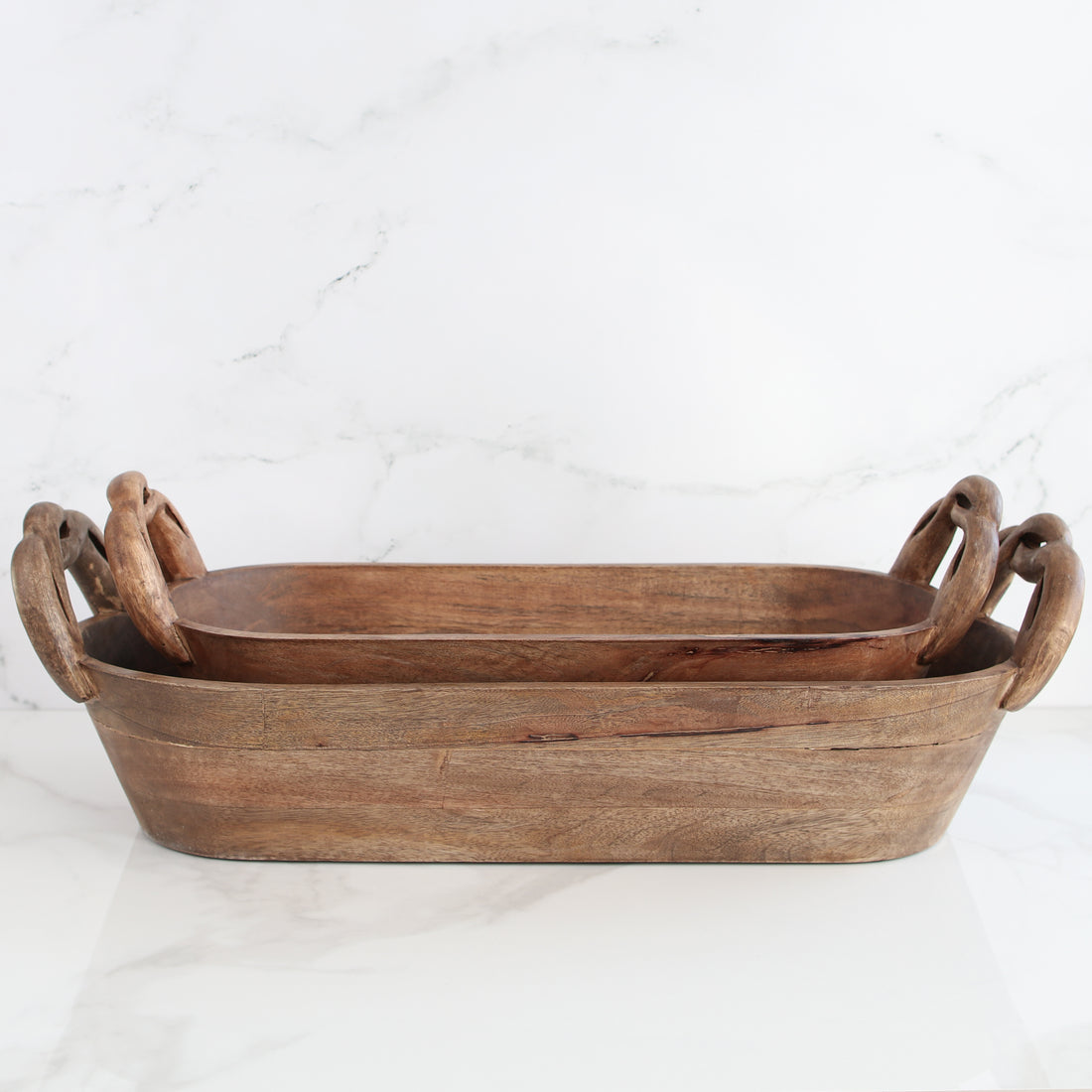 Wooden Braided Handle Dough Bowl, Set of 2