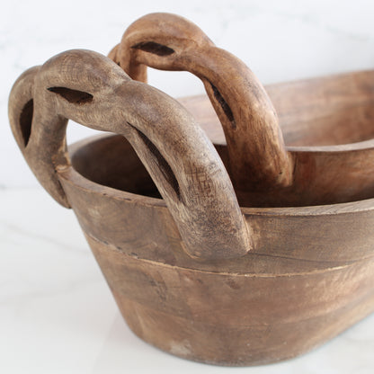 Wooden Braided Handle Dough Bowl, Set of 2
