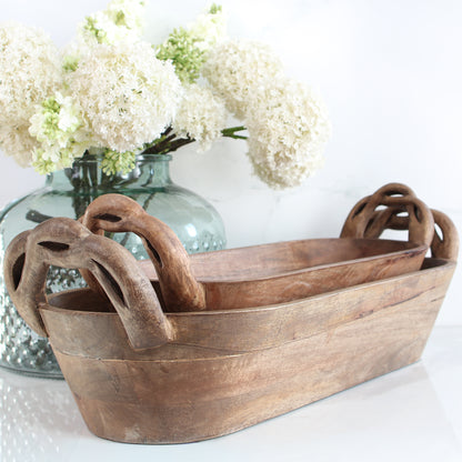 Wooden Braided Handle Dough Bowl, Set of 2