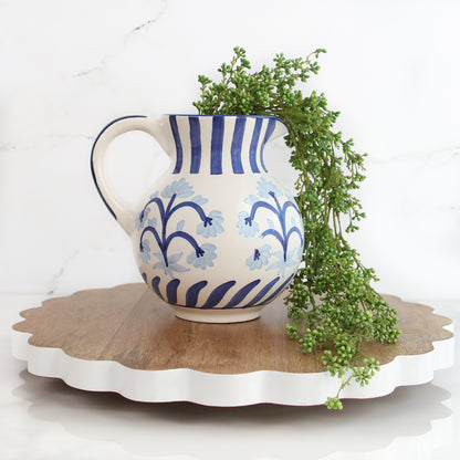 Blue Floral and Stripe Pitcher