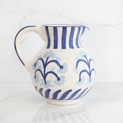 Blue Floral and Stripe Pitcher