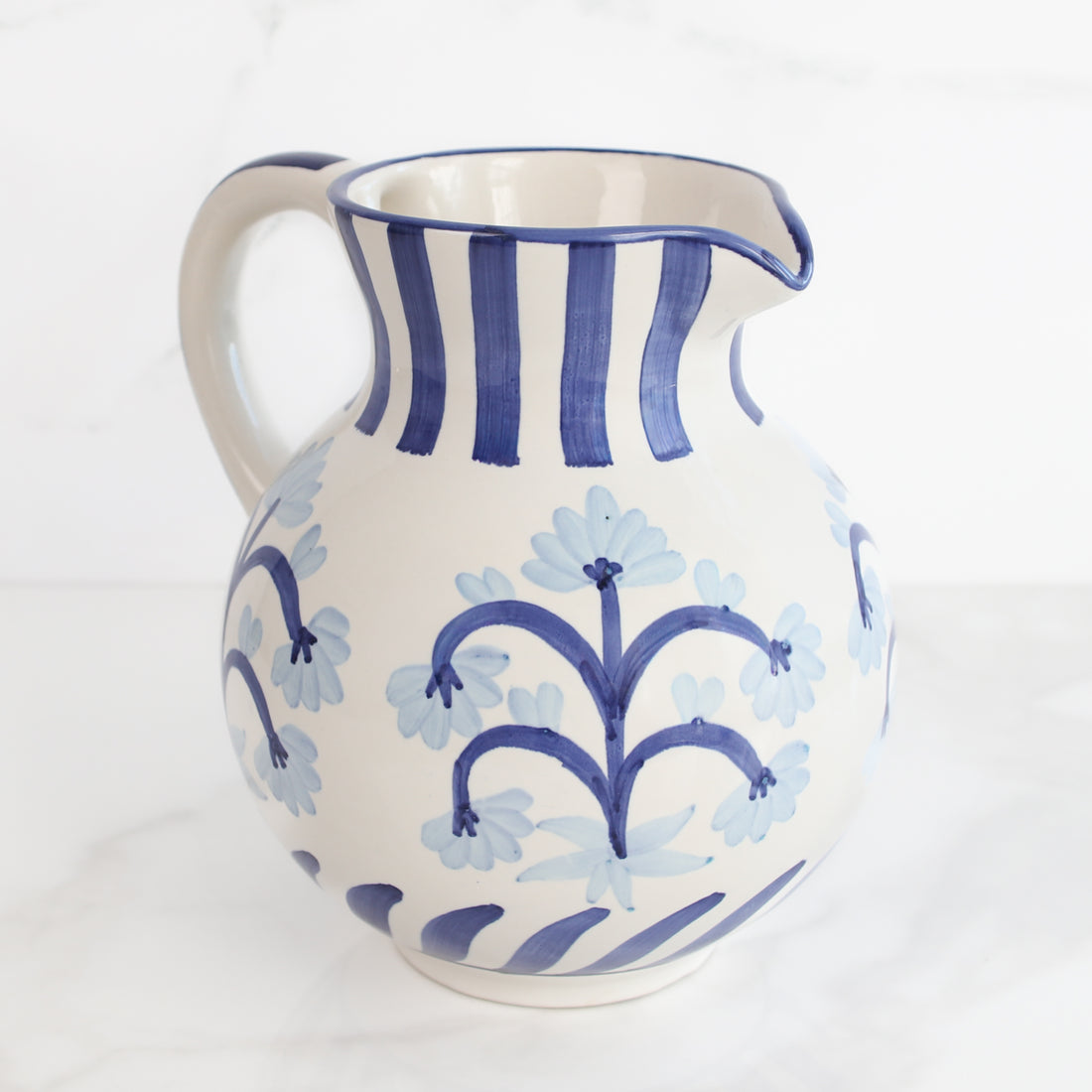 Blue Floral and Stripe Pitcher