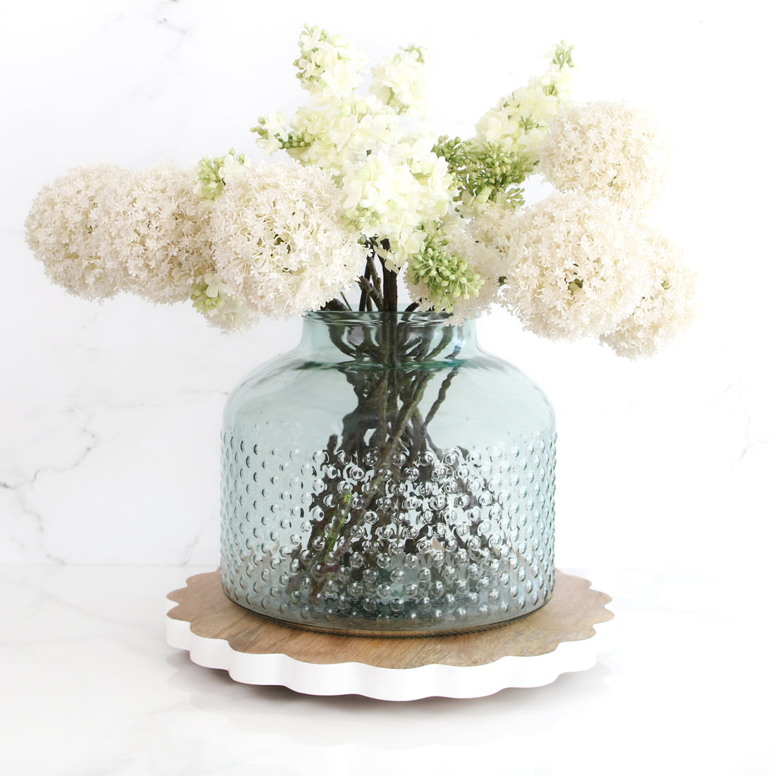 11" x 12" Wide Hobnail Blue Glass Vase