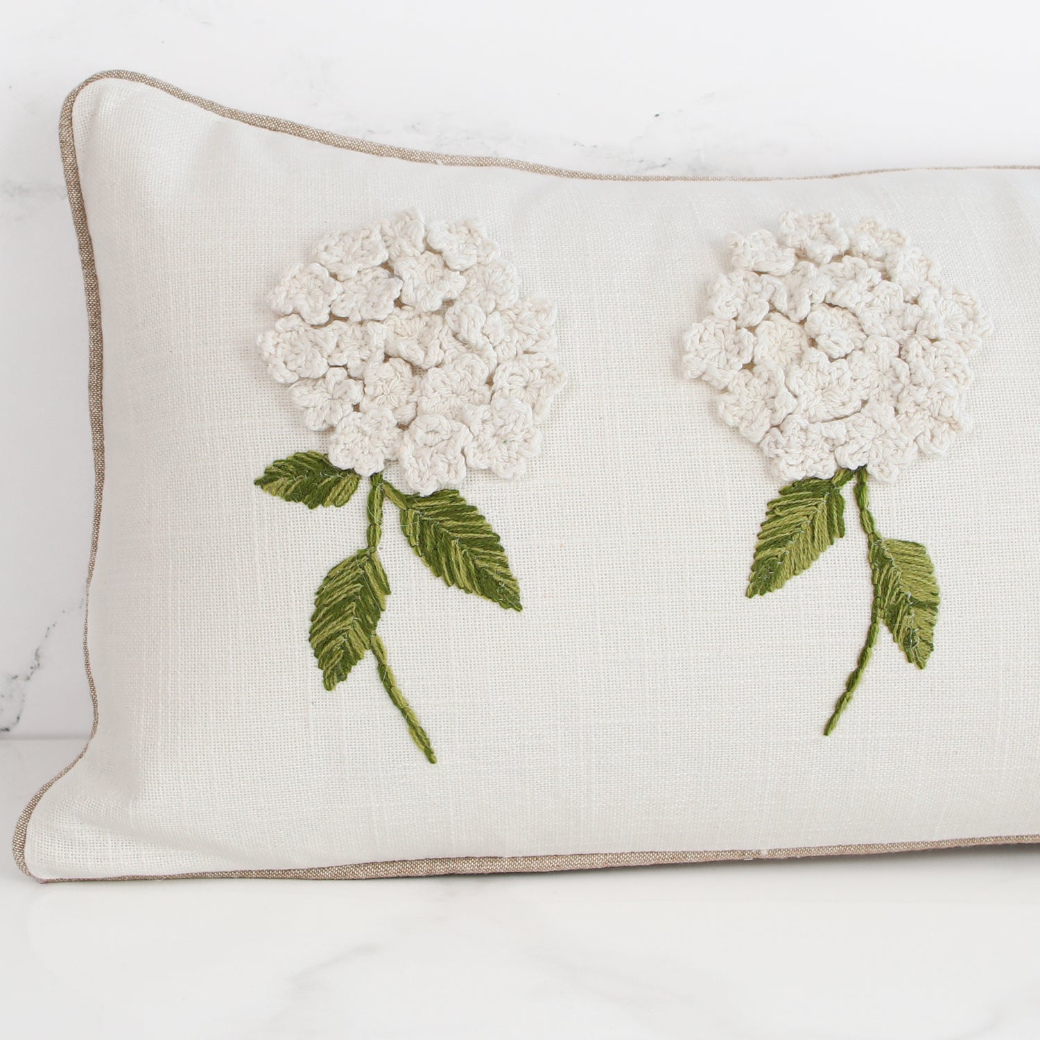 White Hydrangea Long Lumbar Pillow