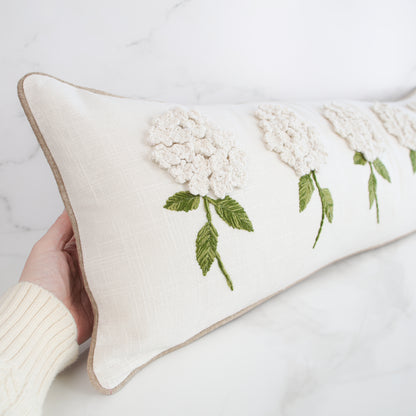 White Hydrangea Long Lumbar Pillow