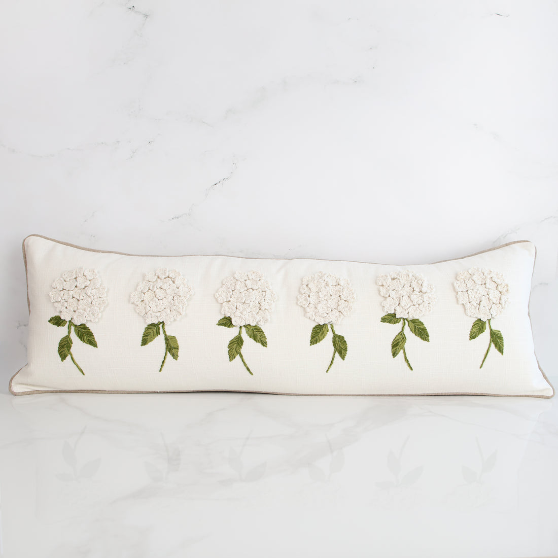 White Hydrangea Long Lumbar Pillow