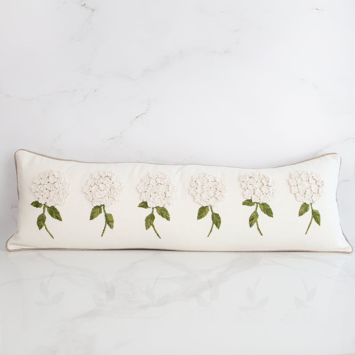 White Hydrangea Long Lumbar Pillow