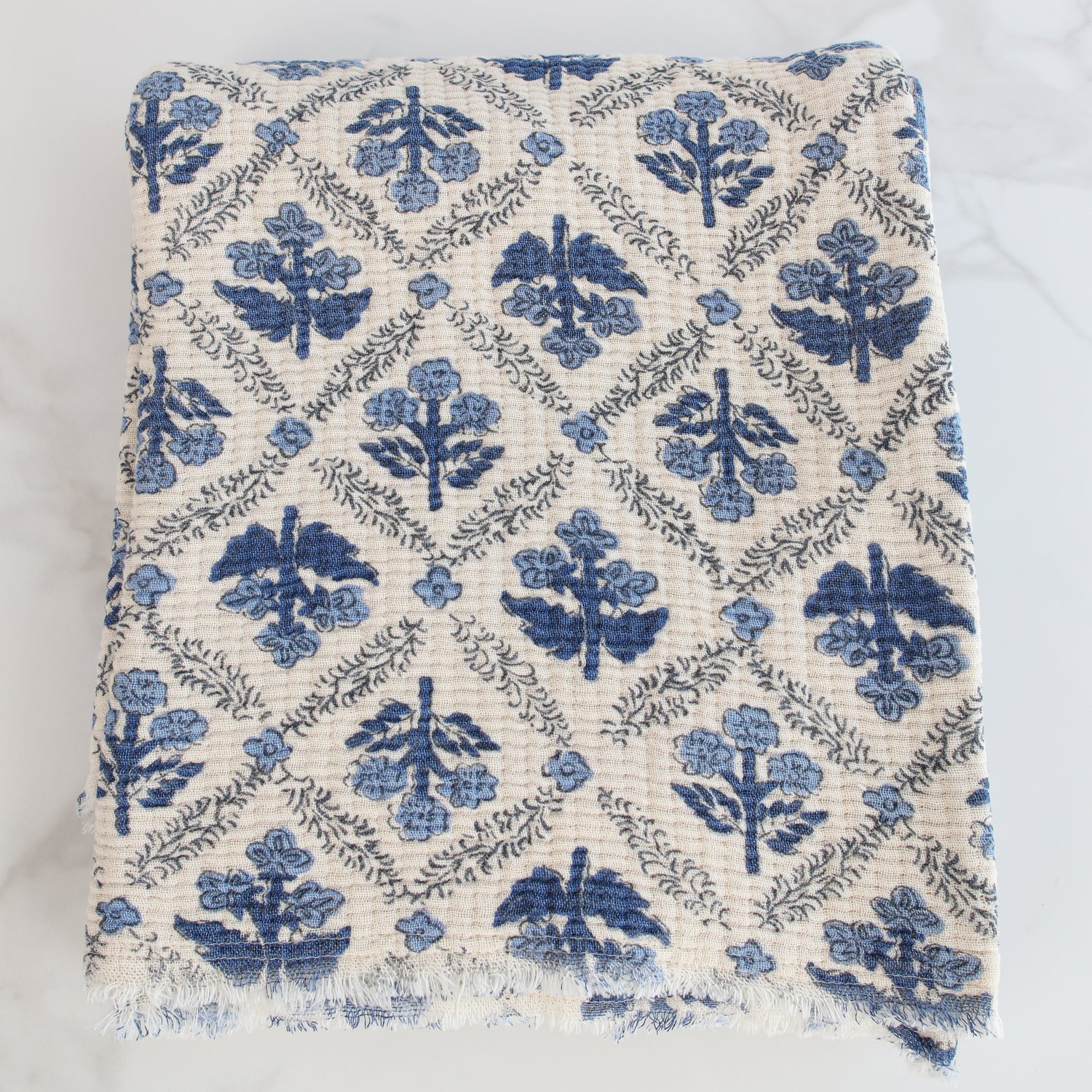 Blue Lattice Floral Pattern Throw