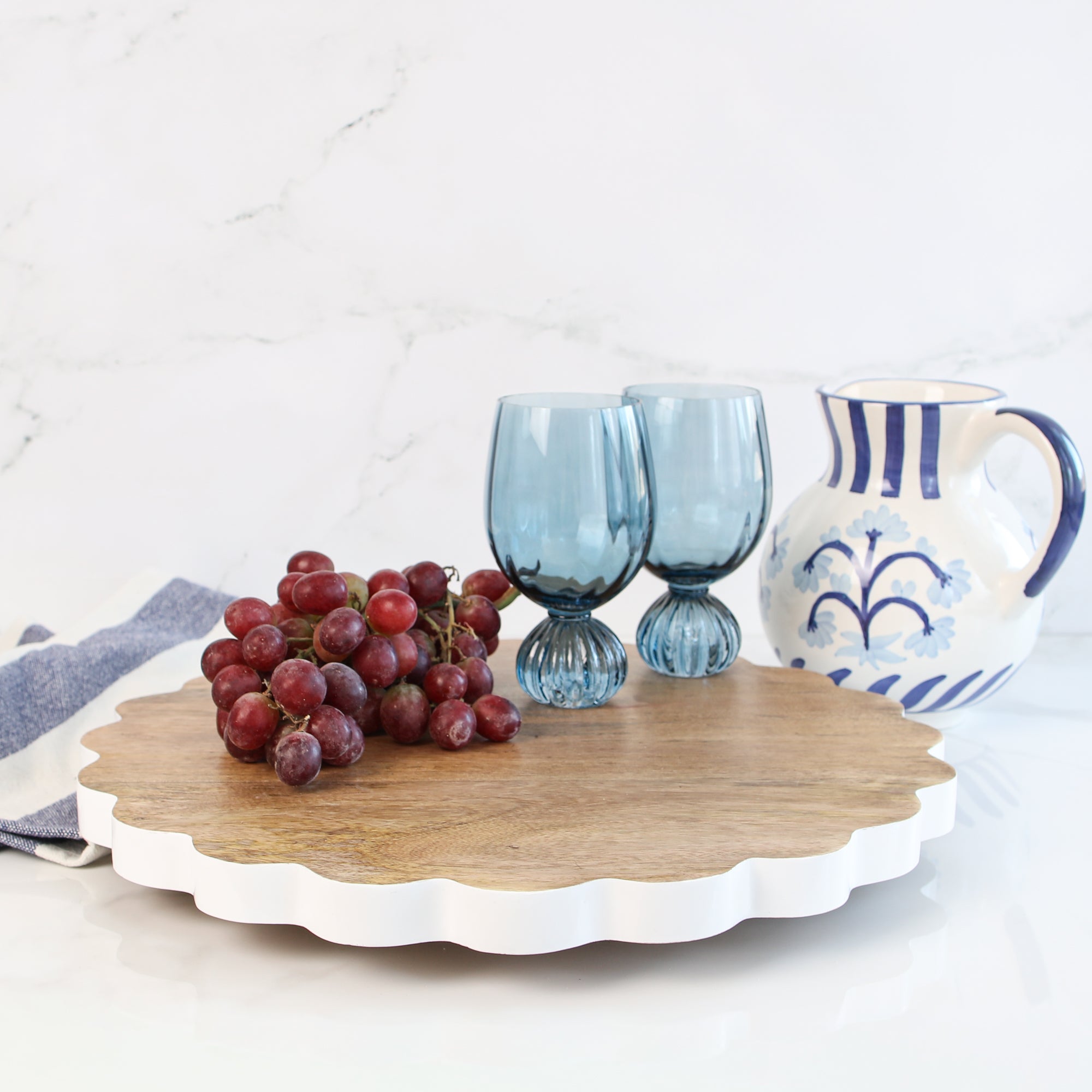Blue Floral and Stripe Pitcher
