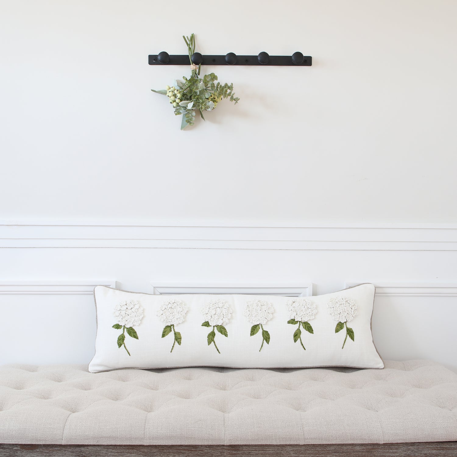 White Hydrangea Long Lumbar Pillow