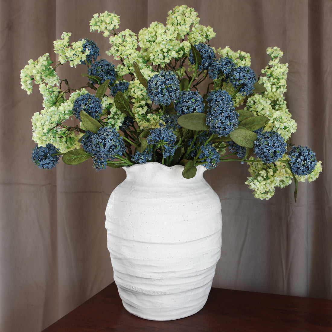 12” White Scalloped Top Stoneware Vase