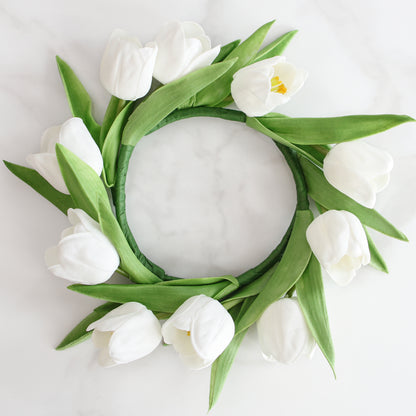 11" White Tulip Candle Ring - Interior Delights