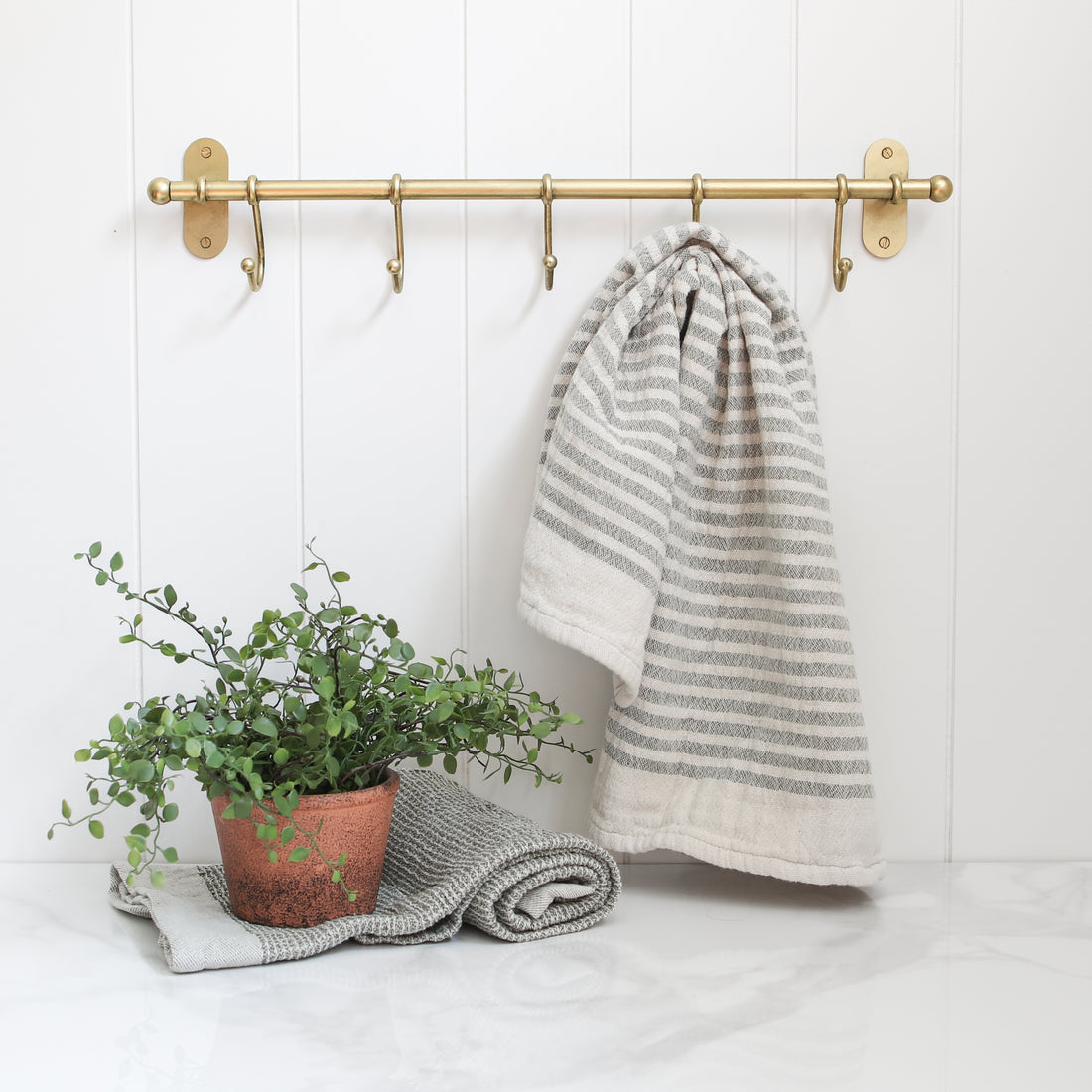 Olive Green Striped Towels, Set of 2 - Interior Delights