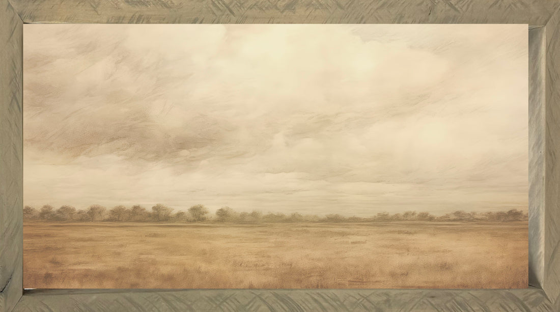 Vintage Plains 24x48 Thin Timberwood framed art featuring a rustic design on Raw Natural Canvas.