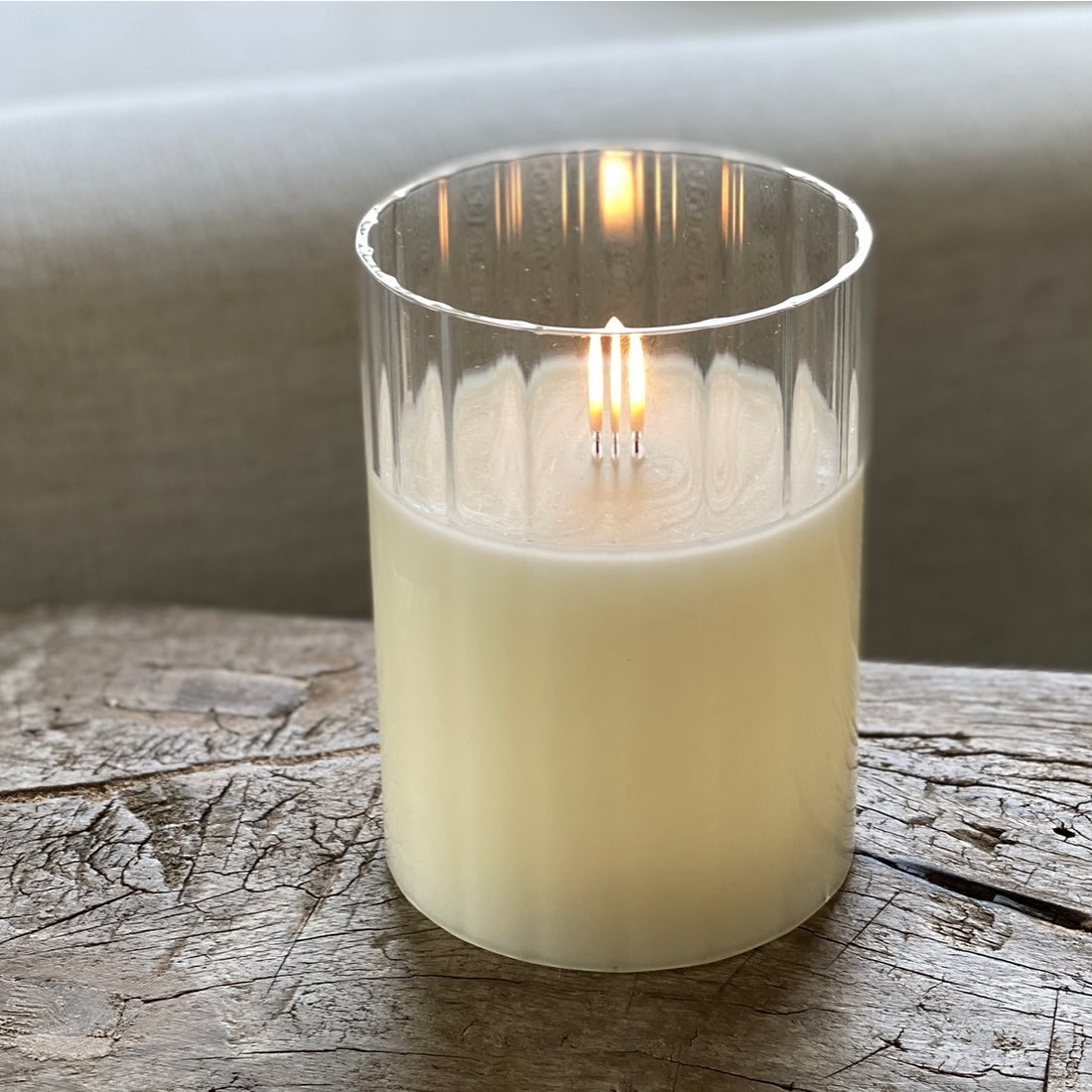 Pleated Ivory Flameless Candle- 3.5&quot;x5&quot;-Fluted