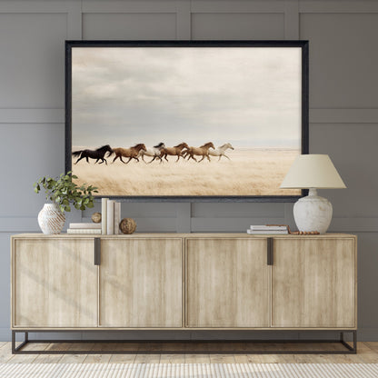 40 x 60 Wild &amp; Free Running Horses Framed Wall Art