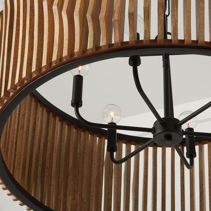 Monica - Wave Pattern Wood 6 Light Chandelier