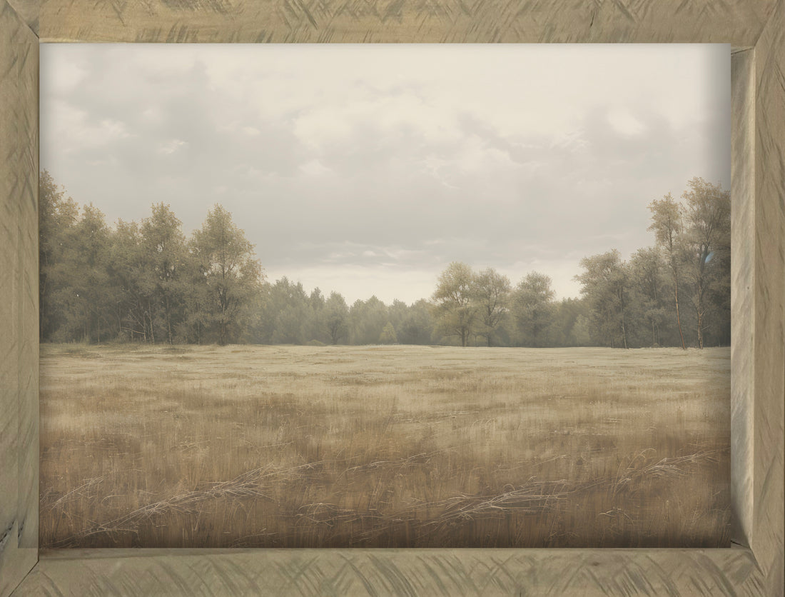 Treescape 34x44 Thin Timberwood framed print on Raw Natural Canvas, showcasing a vintage-inspired design.