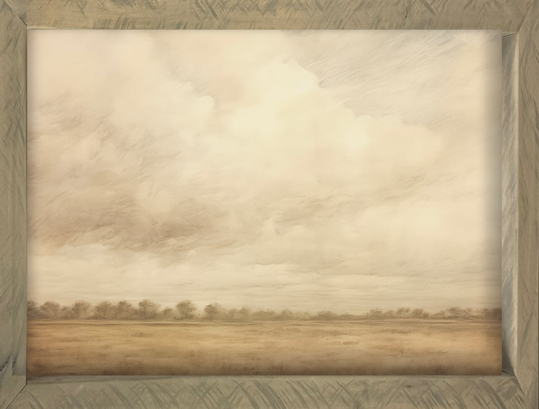 Vintage Plains 34x44 Thin Timberwood framed artwork printed on Raw Natural Canvas, showcasing a rustic and timeworn aesthetic.