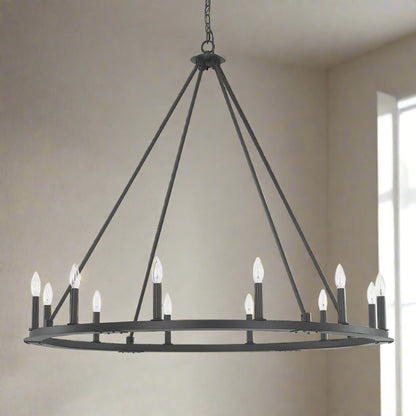 Sarah - 48&quot; Black Iron 12-Light Chandelier