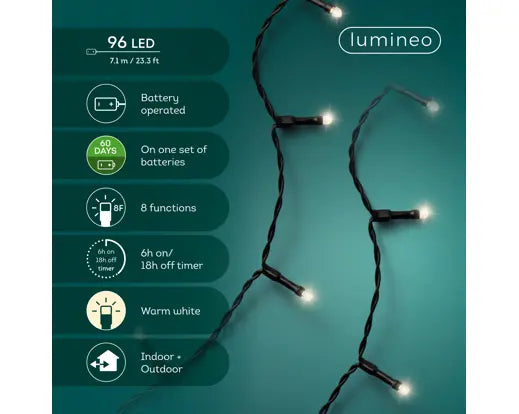 23ft Battery Powered Twinkle String Lights - 96 LED Bulbs - Interior Delights