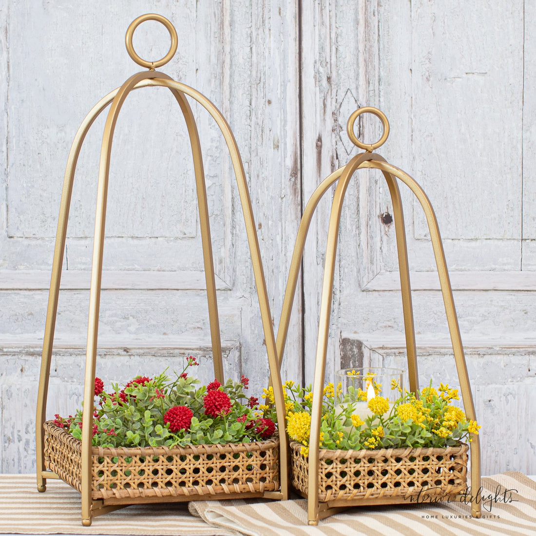 Cane Tray Lanterns- Set of 2