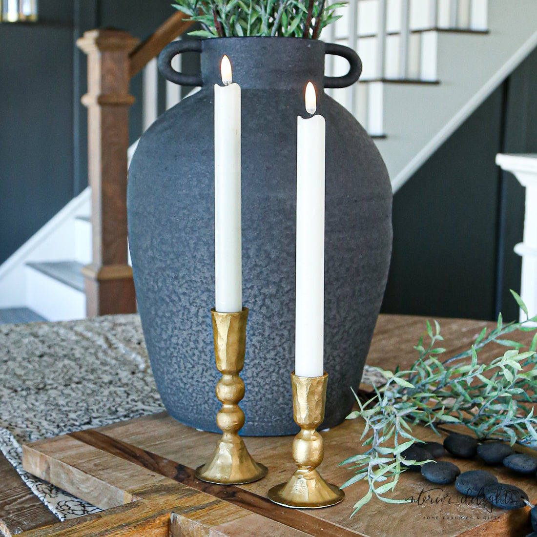 Hammered Gold Short Candle Holders- Set of 2