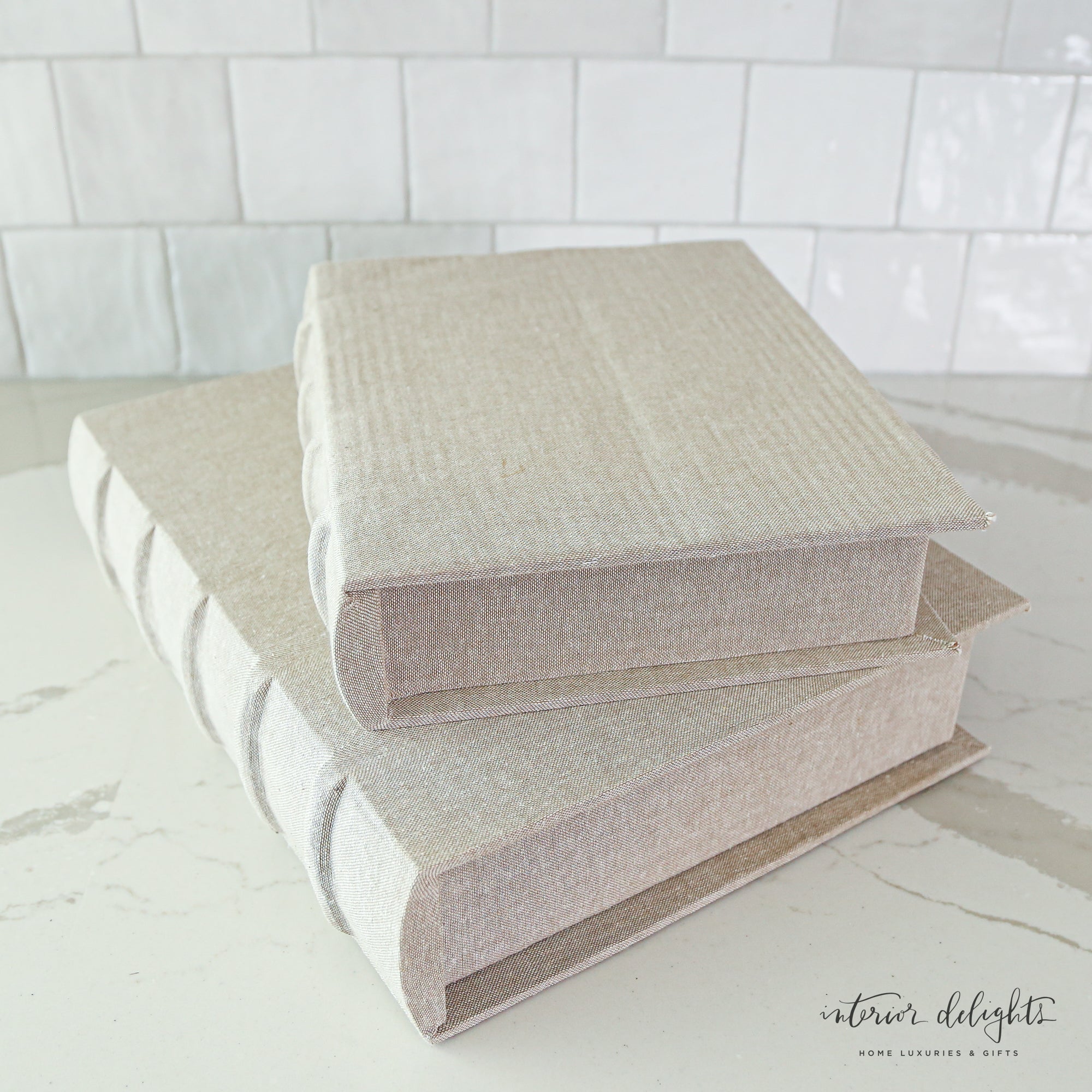 Medium Beige Linen Storage Book