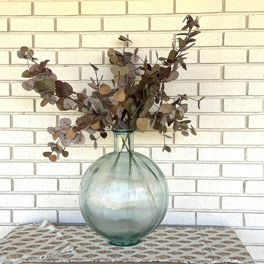 Fall Two Tone Eucalyptus Stem showcasing tan and cream leaves for a cozy autumn vibe.