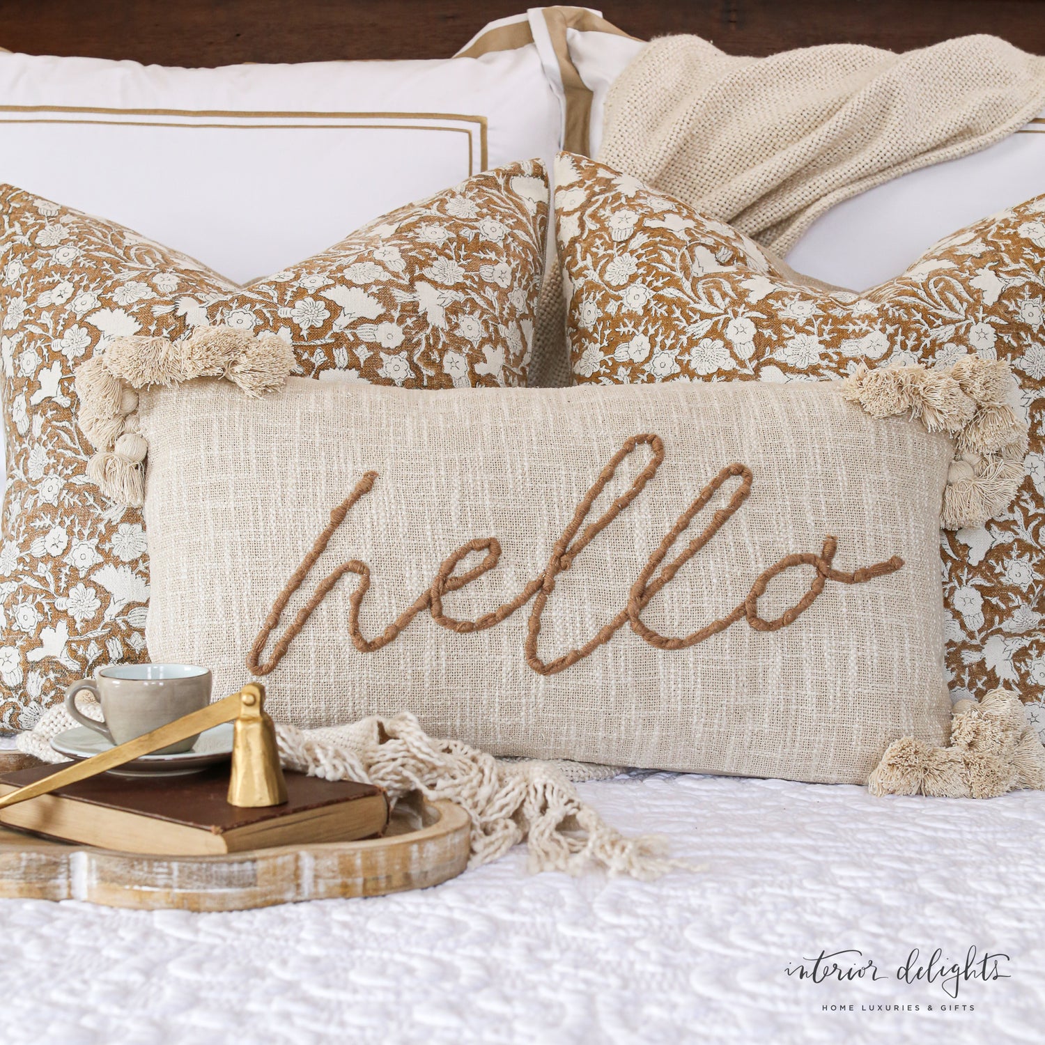 Embroidery Tassel Pillows- Hello or Home