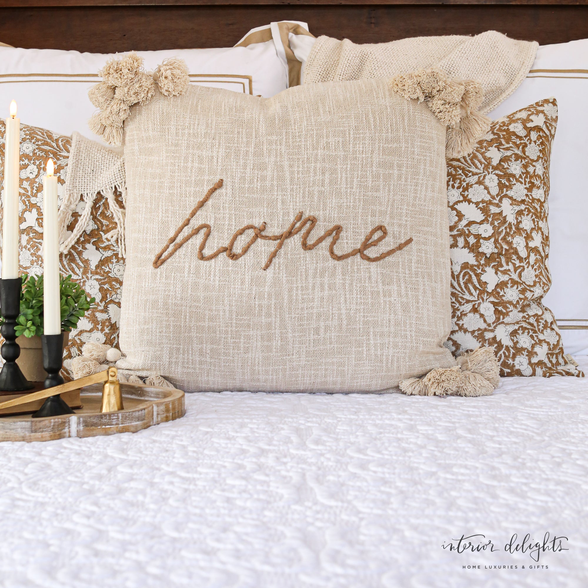 Embroidery Tassel Pillows- Hello or Home