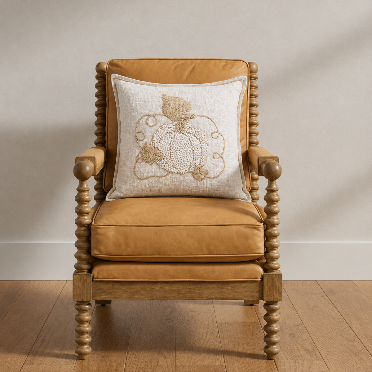 Pumpkin Pillow with Border Stitching- 20 x 20 - Interior Delights
