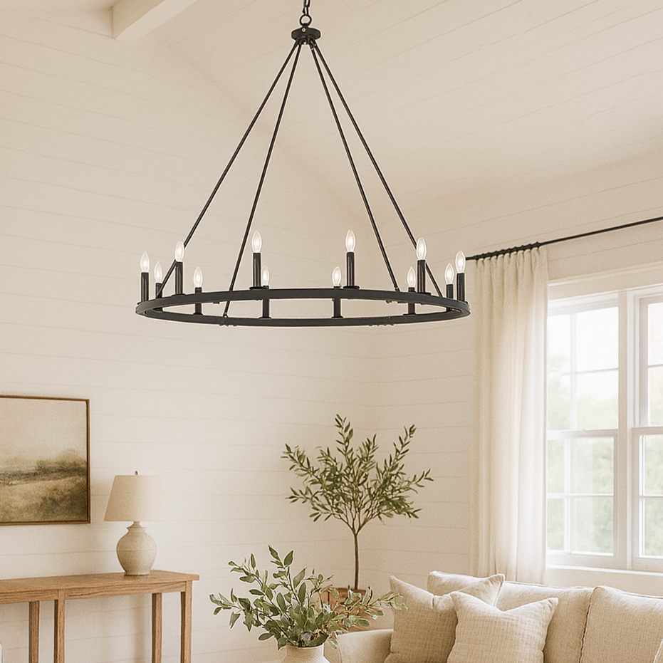 Sarah - 48&quot; Black Iron 12-Light Chandelier