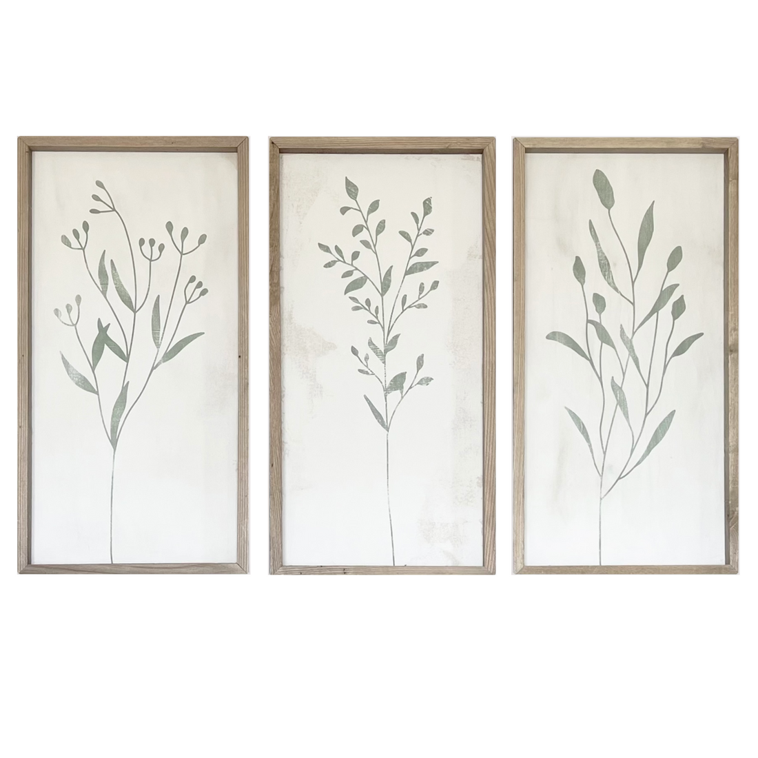 Handmade Sage and White Simple Canvas Art Set of 3